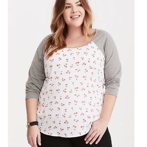 Torrid Cherry Print Chiffon Raglan Tee Size 0x